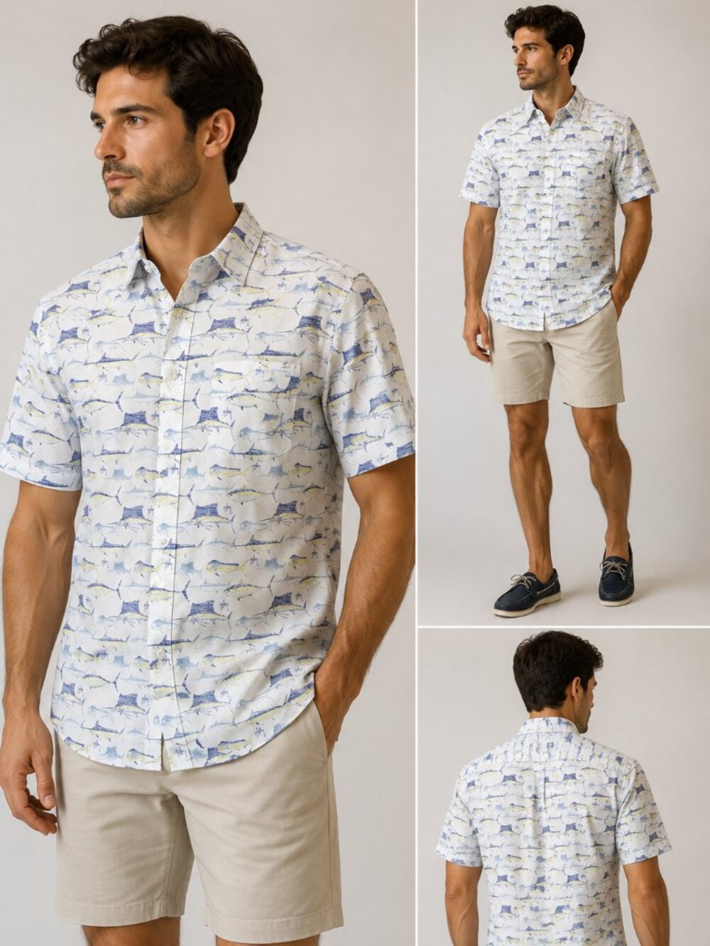 Guy Harvey Men's White Marlin Fishing Button-Up Shirt - Size Medium